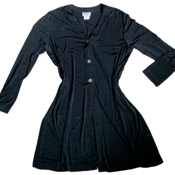 Hot Cotton Travelware Travel 3-Button Tunic Top/Cardigan Side Slit M Black 50F - Picture 1 of 8
